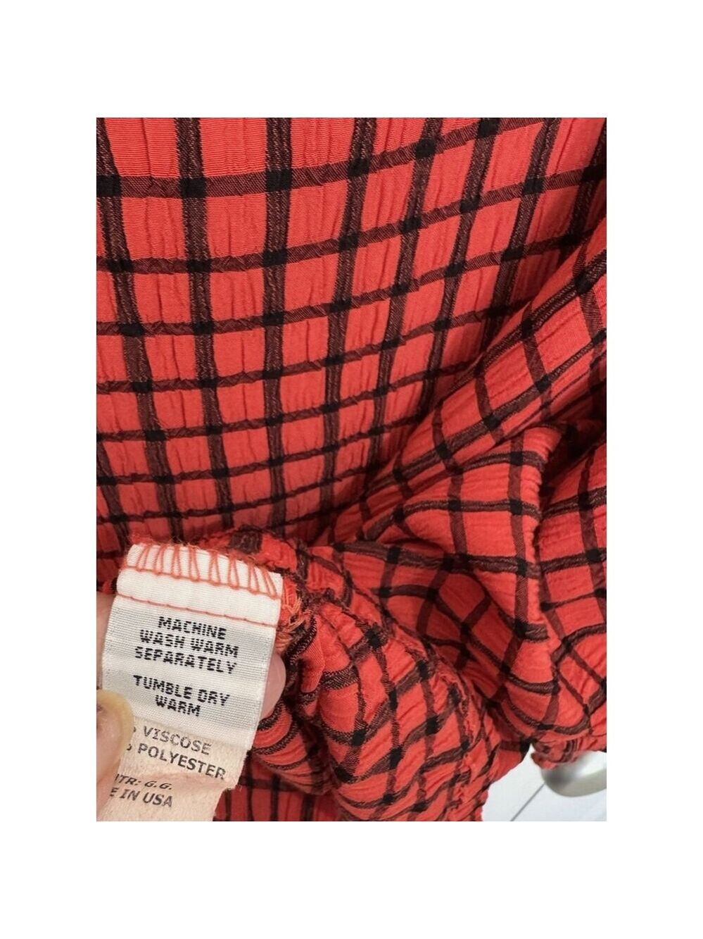 Cut Loose Red Black Check Print Top Lagenlook Cropped Boxy Viscose Blend OS USA - Picture 6 of 8